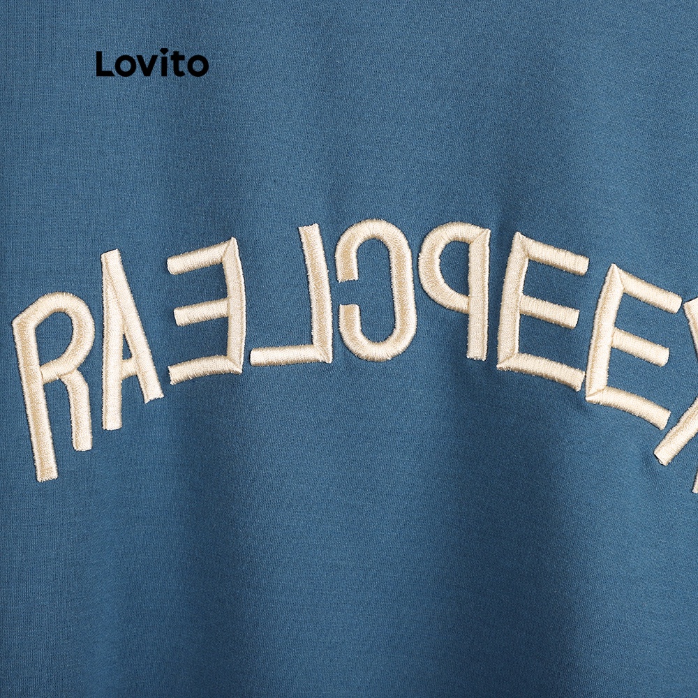 Áo sweatshirt Lovito in chữ giản dị 2 trong 1 L07994 (xanh lam) | BigBuy360 - bigbuy360.vn