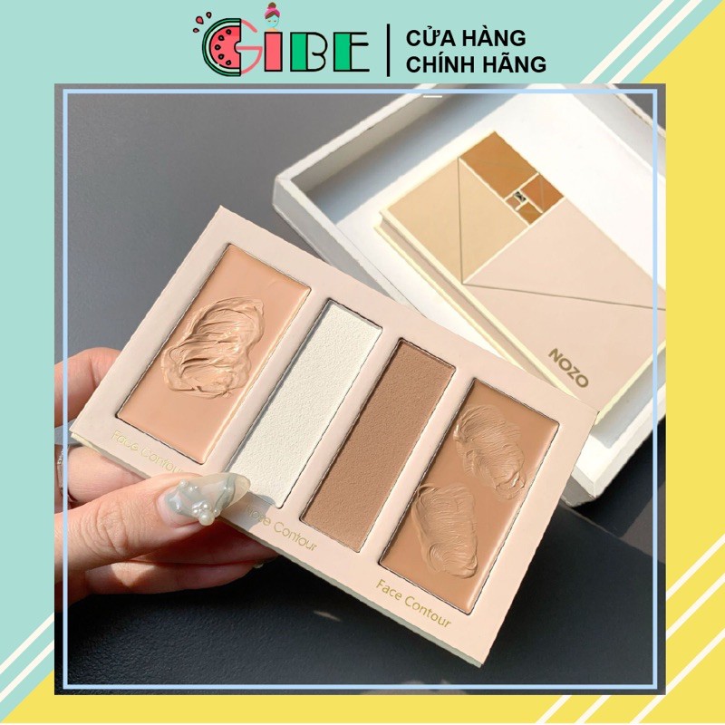 Phấn tạo khối, Bảng Tạo Khối trang điểm 4 Ô Kem + Phấn Lì Kết Hợp Nozo Contour che phủ tốt chất phấn lì