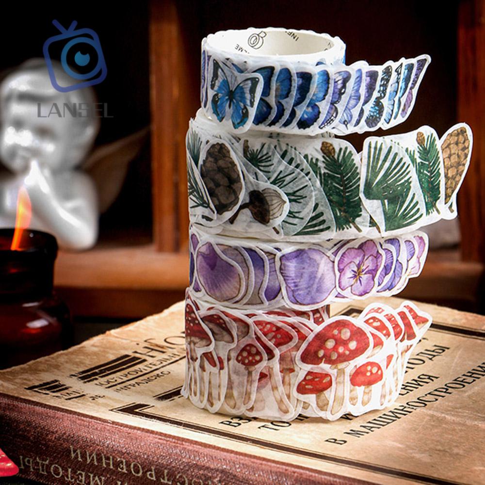 Cuộn 100 Miếng Dán Trang Trí Sổ Lưu Niệm Hình Hoa/Bướm/Bướm DIY