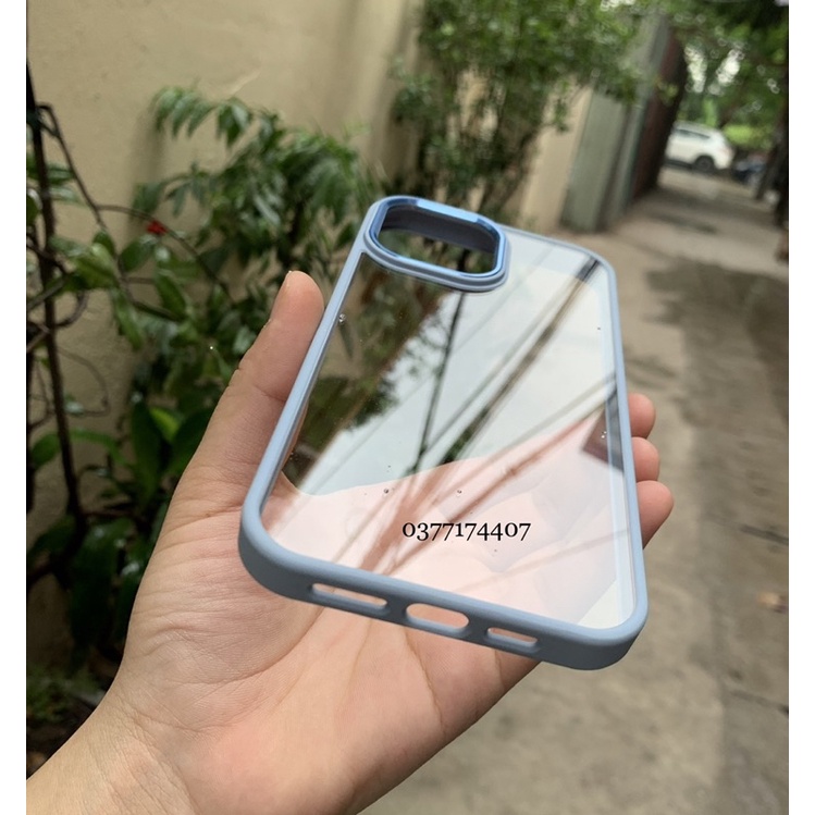 Ốp lưng trong kính viền màu cho iPhone 13 Pro Max viền xanh Siera Blue viền camera bọc nhôm cực đẹp chuẩn màu máy