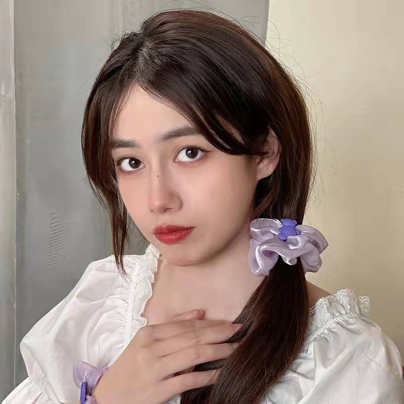 Dây Buộc Tóc Vải Lưới Bản Lớn Màu Xanh Dương / Tím Thời Trang Mùa Xuân Cho Nữ