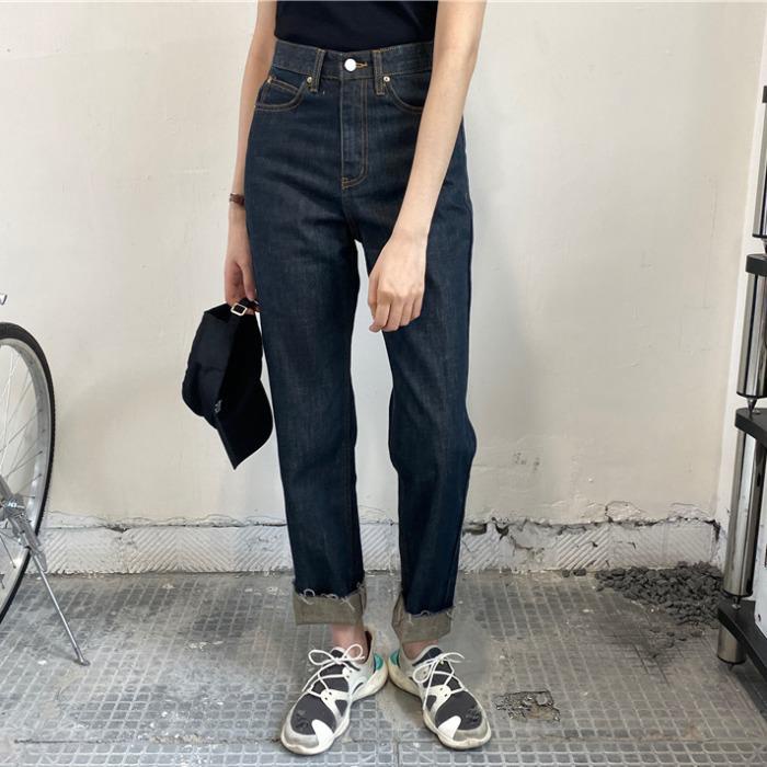 ✁Quần jean dài lưng cao ống đứng kiểu Retro thời trang thu đông cho nữ