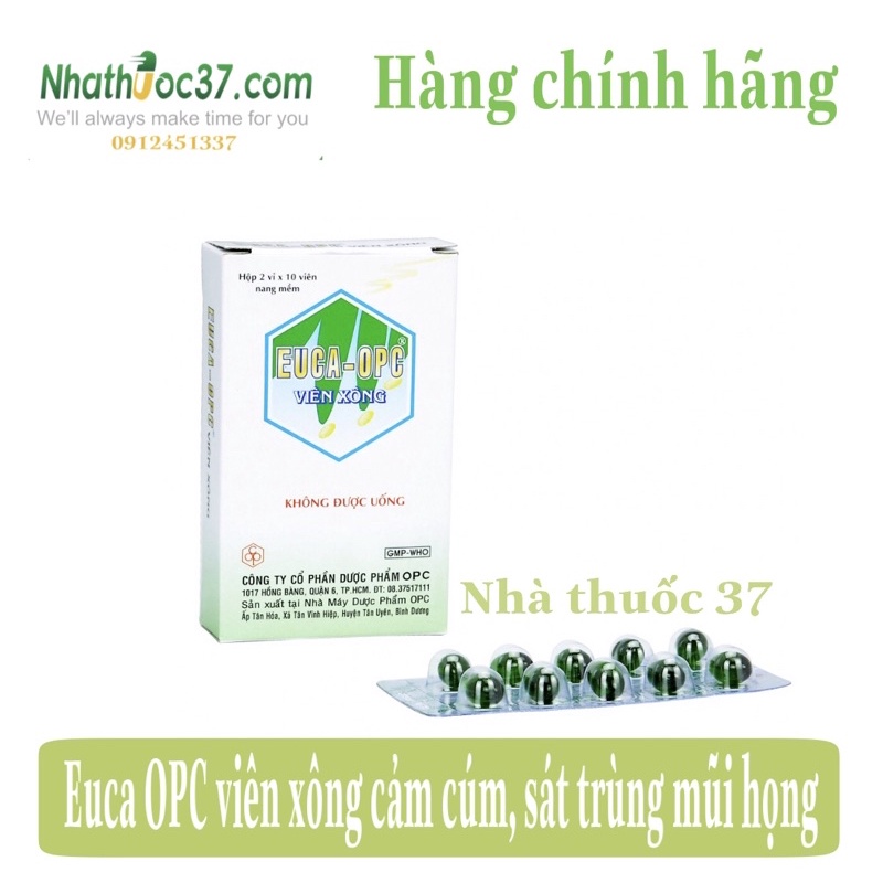 Viên xông EUCA OPC Hộp 20 viên nang chứa tinh dầu xông cảm mạo, cảm cúm, sát trùng mũi họng