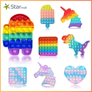 Pop It Tiktok 2021 Push Pop Fidget Toy Rainbow Color Finger Pressure Bubble Sensory Toys Nút bật bong bóng màu cầu vồng giải tỏa căng thẳng