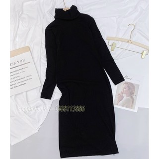 {ẢNH THẬT} Váy len body màu đen cổ bẻ siêu tôn dáng