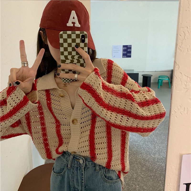 Áo khoác cardigan dệt kim dáng rộng màu sắc cá tính dễ phối đồ cho nữ