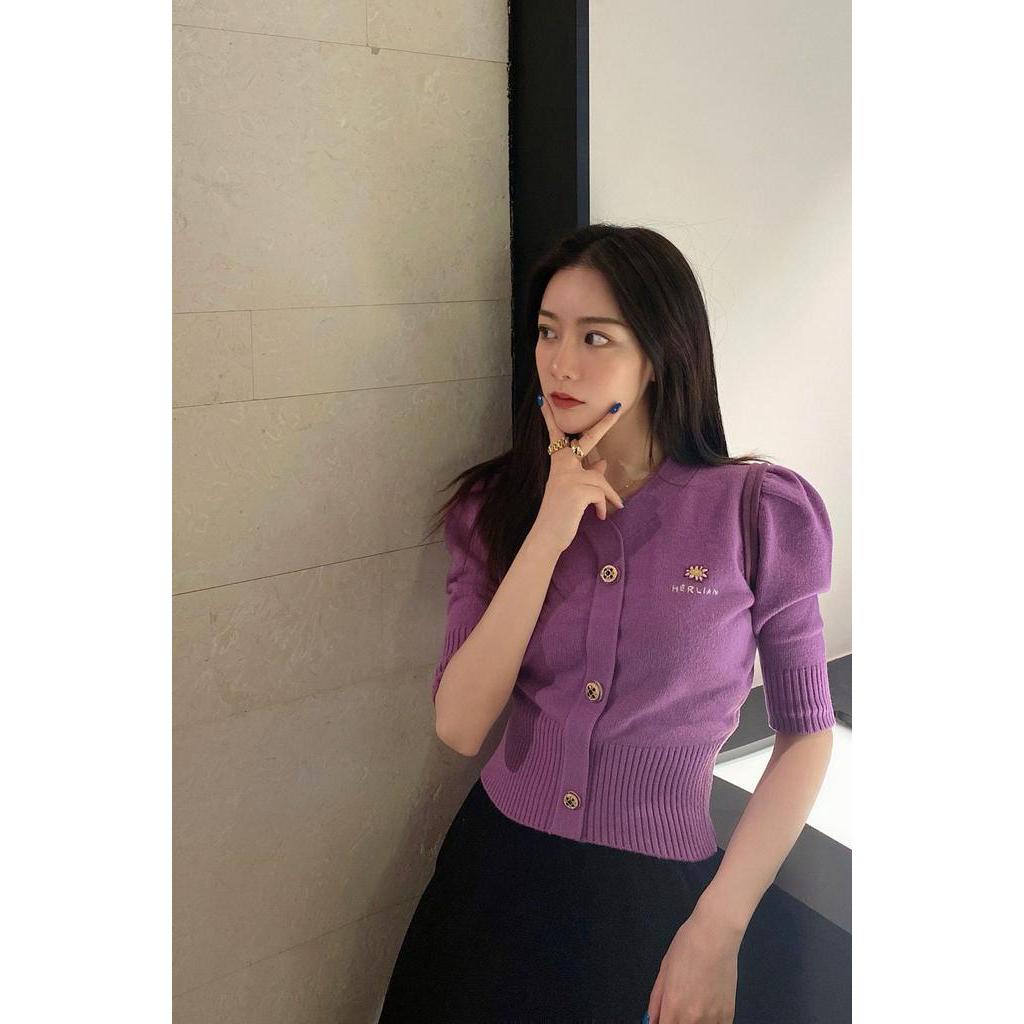 Áo Cardigan Dệt Kim Hoạ Tiết Hoa Thêu Phong Cách Retro Cho Nữ