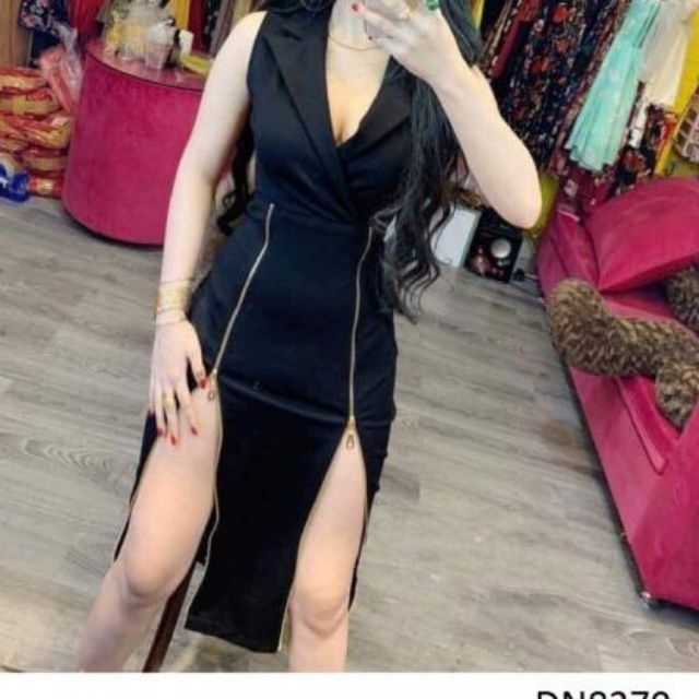 Đầm body giả vest phối dây kéo đồng sexy