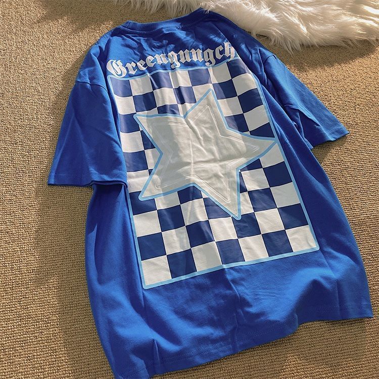 Áo Thun 100% Cotton Tay Ngắn Họa Tiết Ô Vuông Phong Cách Âu Mỹ Cho Nam