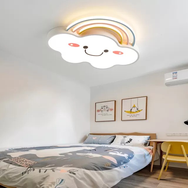 Đèn ốp trần phòng trẻ em hình đám mây hồng 3 chế độ ánh sáng cs 55w, tiết kiệm điện năng, bảo hành 2 năm MN091