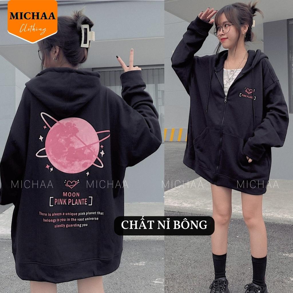 Áo Khoác Nỉ Hoodie FE PINK PLANTE MOON Nam Nữ Ulzzang Unisex Dây Kéo Form Rộng - MICHAA