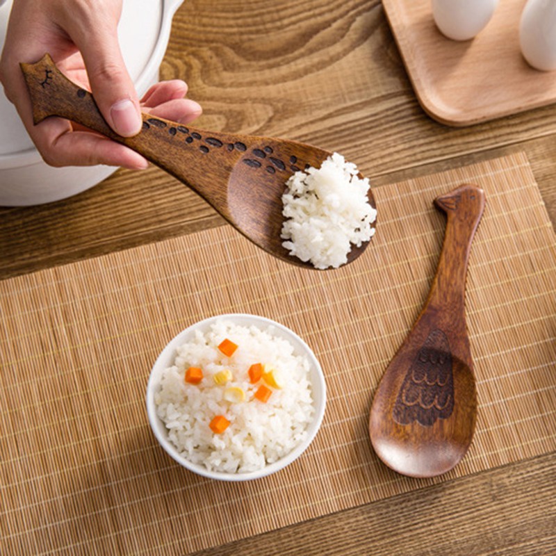 Thìa Xới Cơm Bằng Gỗ Hoạ Tiết Hình Động Vật Độc Đáo