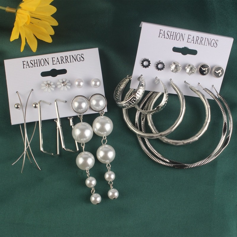 Bộ Khuyên Tai Tròn Lớn Đơn Giản Đính Ngọc Trai Nhân Tạo Cho Nữ