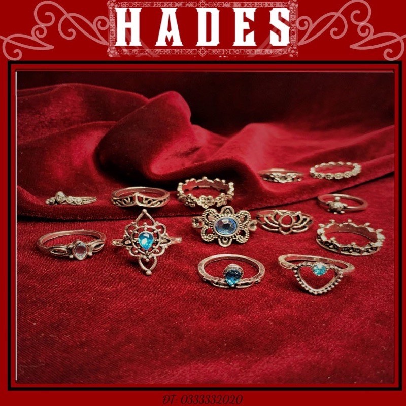 [Xả kho] Nhẫn đính đá set 13 chiếc retro cá tính - midi rings phụ kiện trang sức phong cách bohomian vintage Hades.js