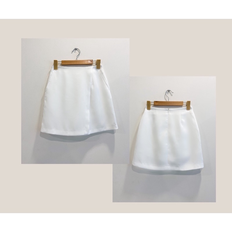 Chân váy đắp chéo tà đơn giản màu trắng có lót quần by Dandelion | BigBuy360 - bigbuy360.vn