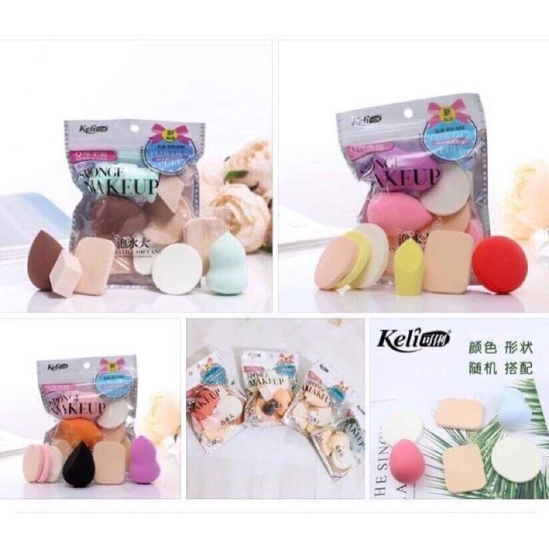 set bông mút trang điểm 6 món keli