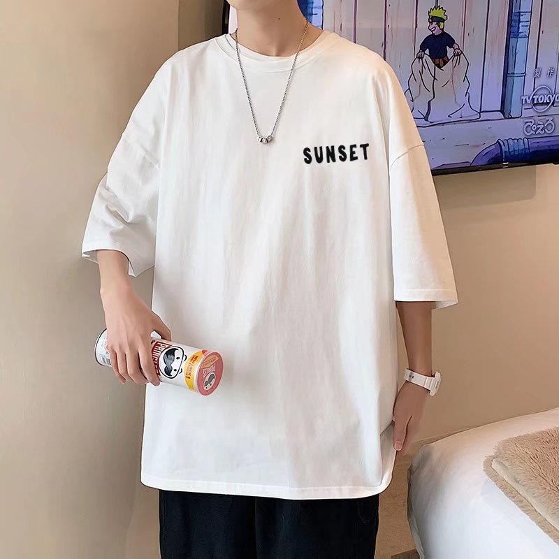 Áo Thun Tay Ngắn Cổ Tròn In Chữ Size M-5XL Phong Cách Hàn Quốc Thời Trang Cho Nam