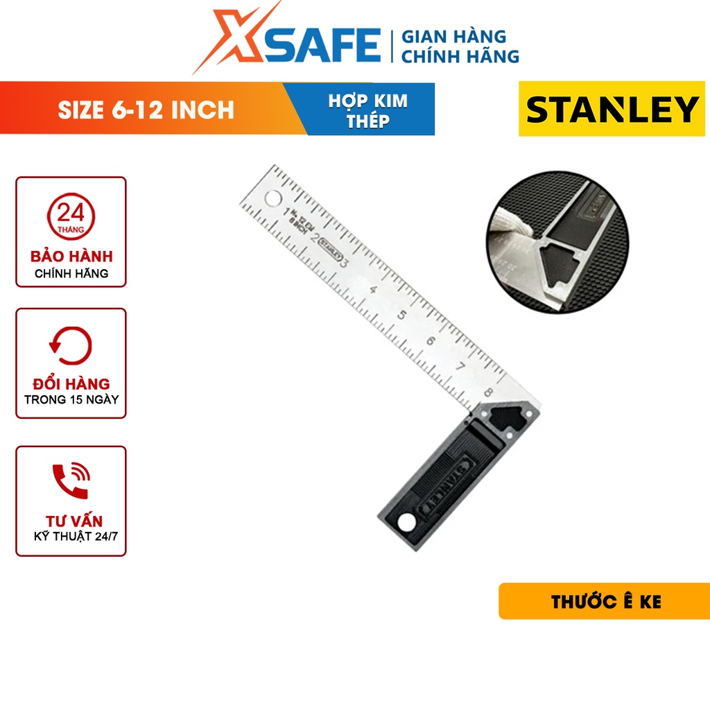 Thước eke STANLEY gia công thép cứng không gỉ, thiết kế thông minh tiện ích, chất liệu cao cấp