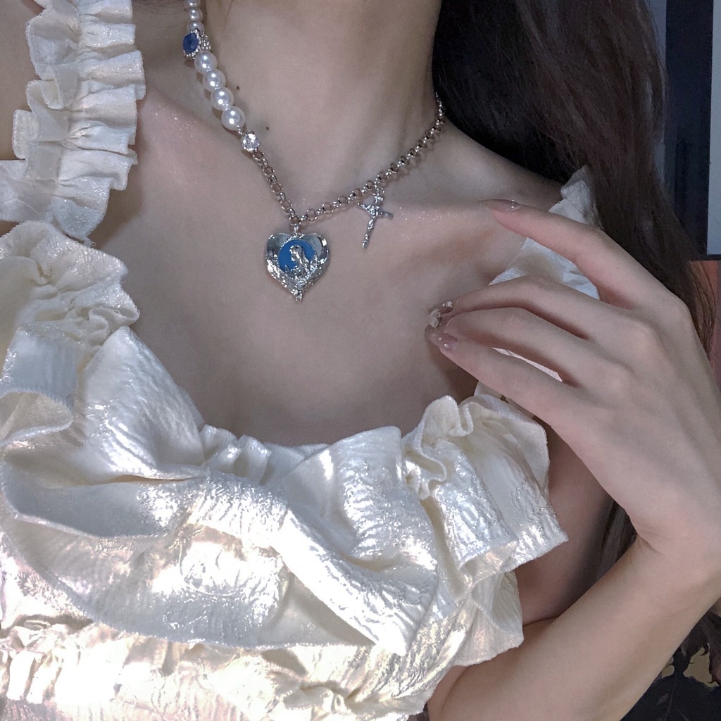 Vòng cổ Hợp Kim Mặt Hình Trái Tim Đính Đá Và Ngọc Trai Sang Trọng Cho Nữ