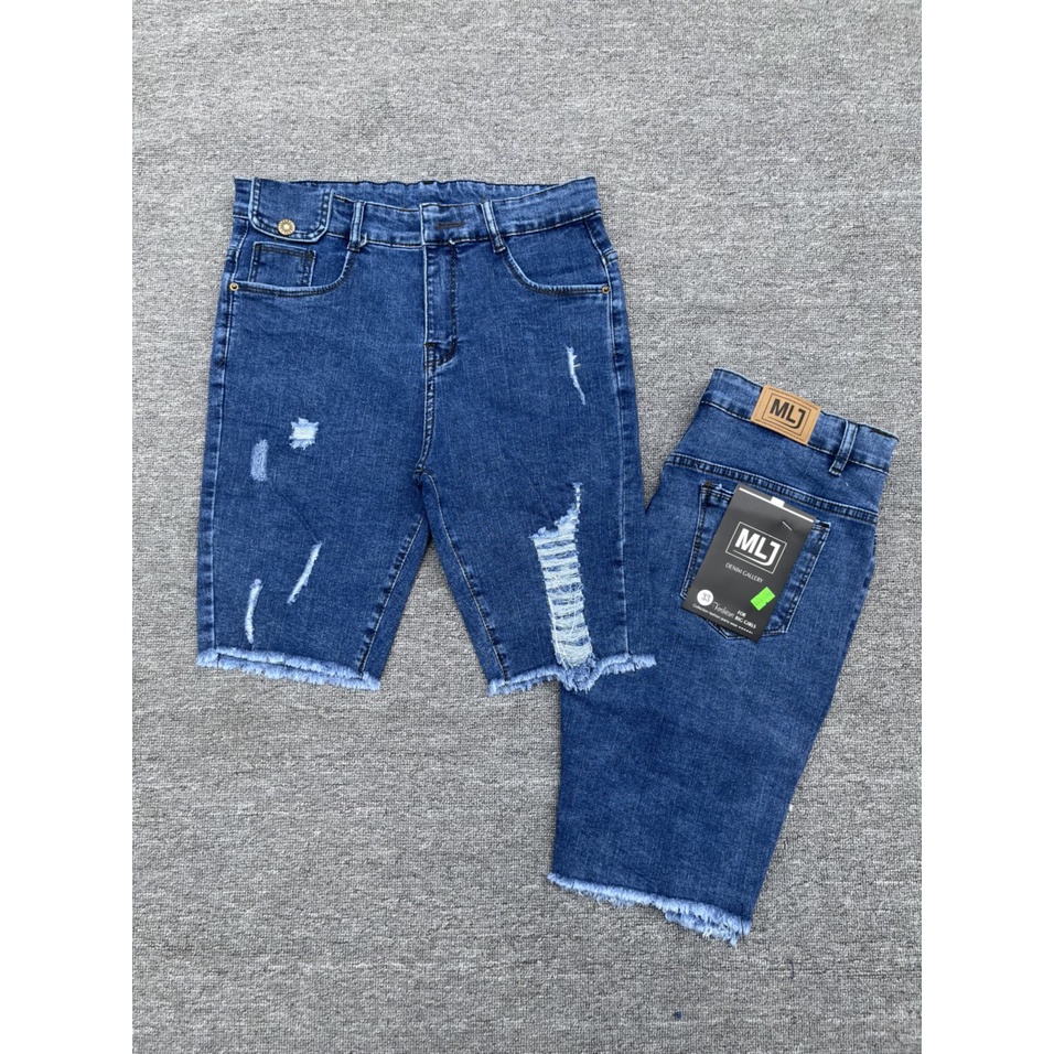 Quần jeans ngố dành cho BigSize Lưng cao, co dãn mạnh, màu xanh đậm rách kiểu 4346 MLJ