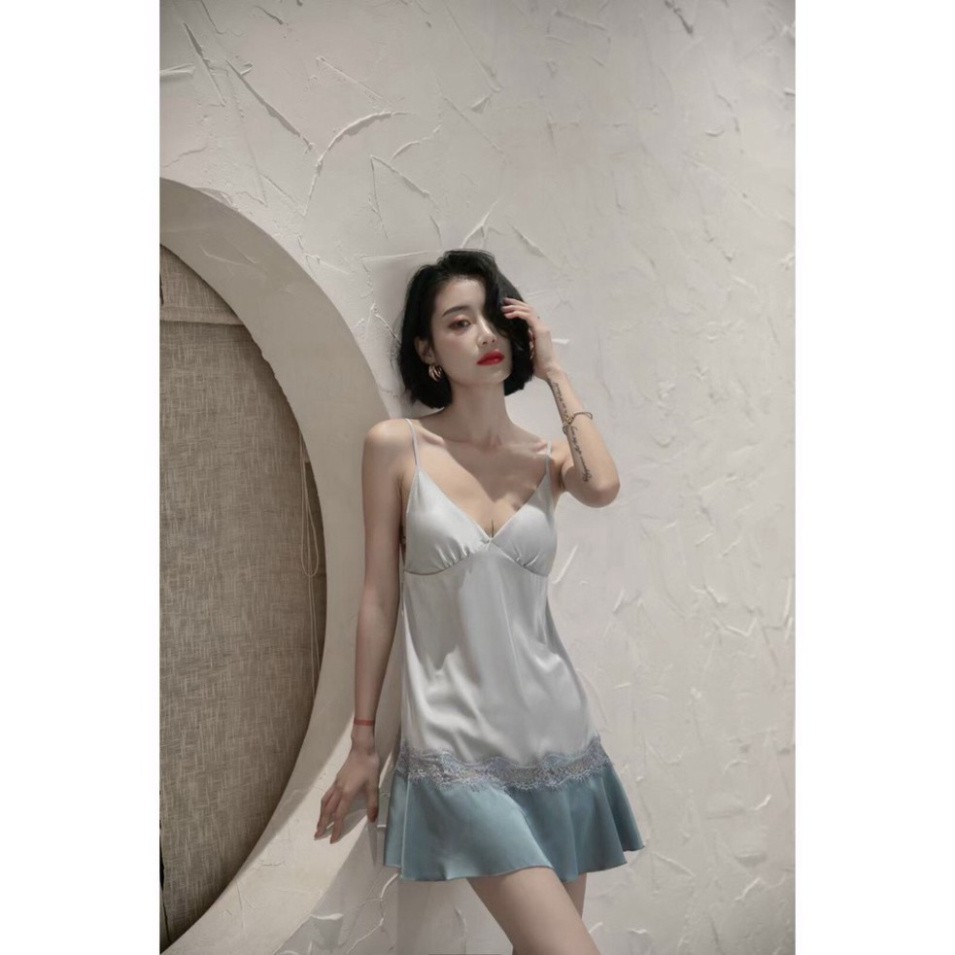 (trangsi) Váy ngủ lụa phối ren, chất lụa ren mềm mại quyến rũ , hàng quảng châu