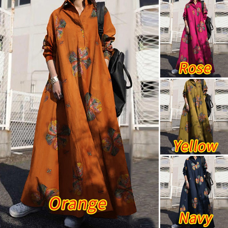 ZANZEA Đầm maxi tay dài phong cách thời trang dành cho phái đẹp