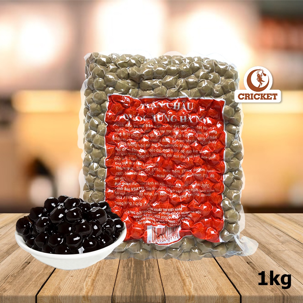 Trân Châu Đen Quốc Hưng Túi 1kg-Trân châu caramel hạt to 11mm, mềm dẻo thơm ngon giá rẻ-Nguyên Liệu Trà Sữa CRICKET