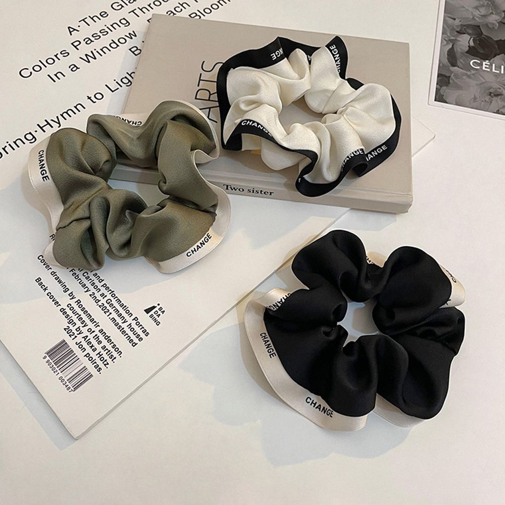 Dây buộc tóc co giãn màu trơn in chữ phong cách Hàn Quốc thanh lịch dễ thương cho nữ