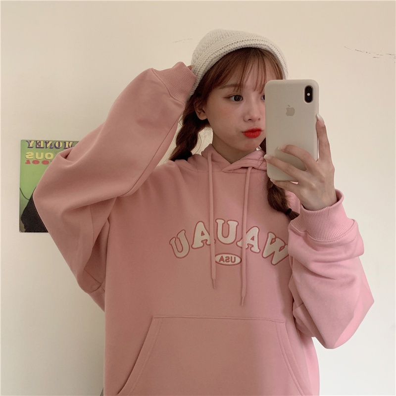 Áo hoodie tay dài có nón trùm phong cách trẻ trung cho nữ