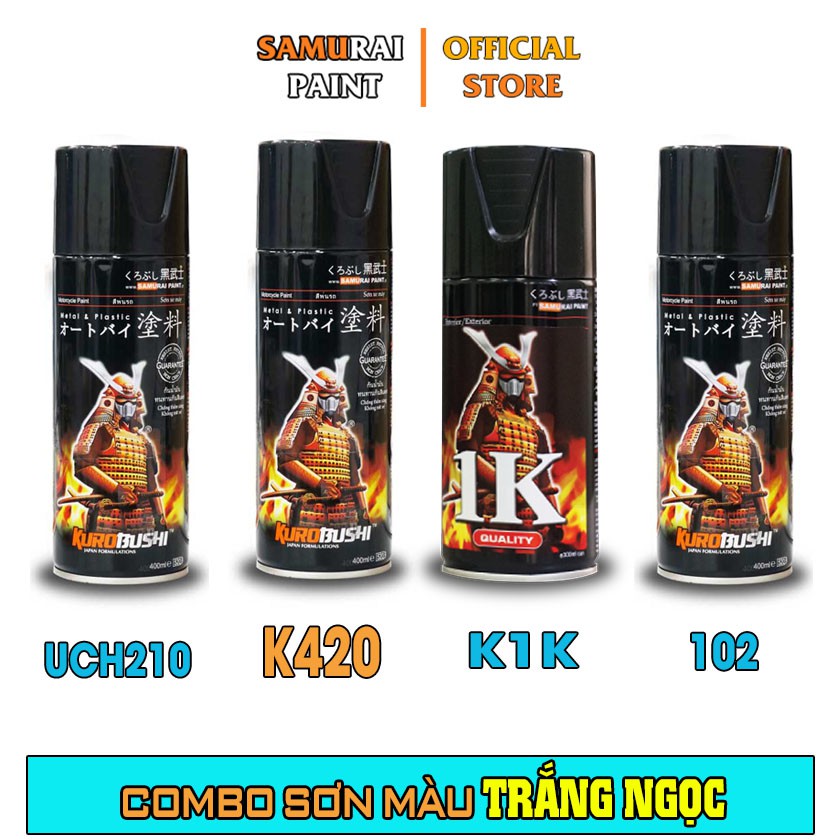 Combo Sơn Samurai Màu Trắng ngọc Chính Hãng (K420 - UCH210 - 102 - K1K - P800)