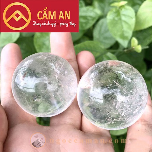 Cặp 02 Viên Bi Lăn Tay Đá Quartz Tự Nhiên Trắng, trong. - Sản Phẩm Vật Lý Trị Liệu Cho Bàn Tay