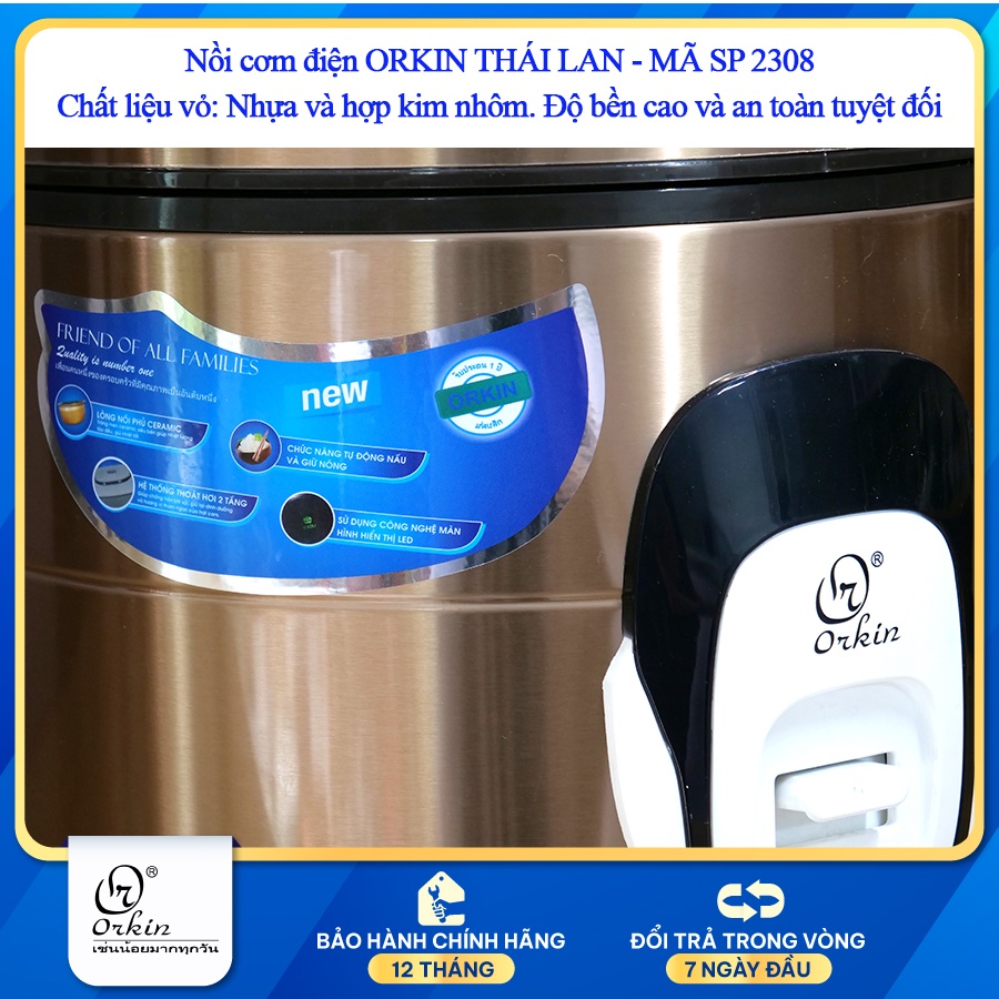 Nồi cơm điện Thái Lan Orkin ORT2308 dung tích 1.8L - Lòng nồi Phủ Ceramic cao cấp