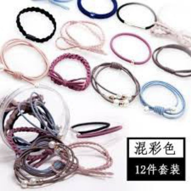 Set 12 Dây Buộc Tóc Mềm Hàn Quốc Kèm Hộp