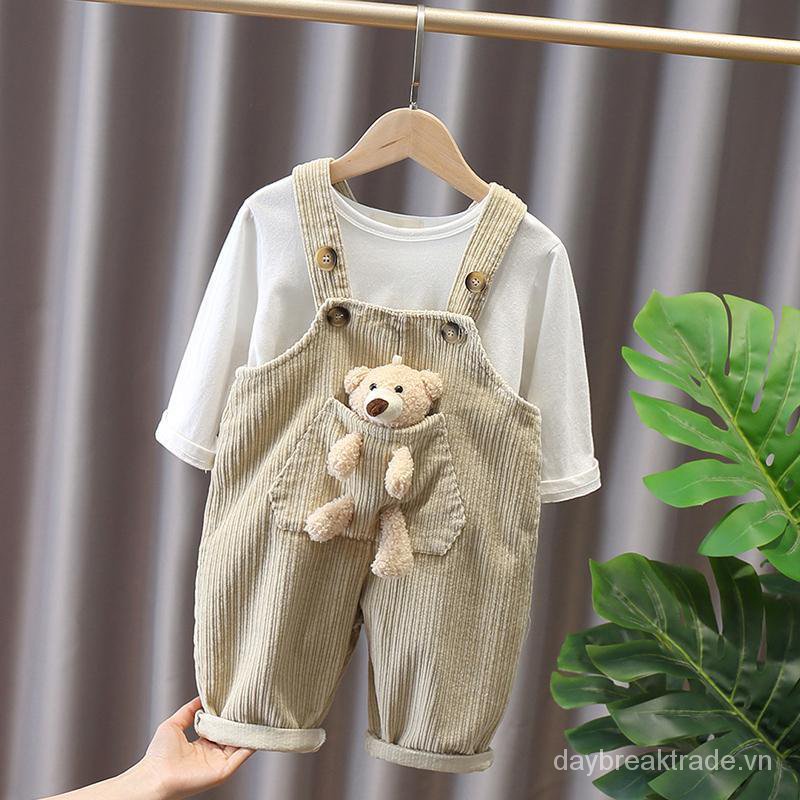 Quần yếm vải nhung thời trang xuân thu thiết kế dễ thương cho bé