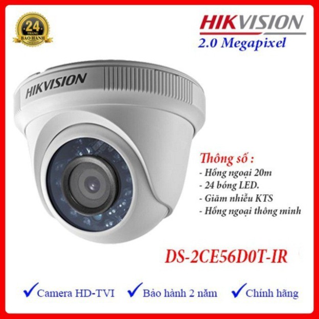 [GIÁ HỦY DIỆT] Camera Ốp Trần Hikvision 2MP Full HD 1080P DS-2CE56D0T-IR - HÀNG CHÍNH HÃNG