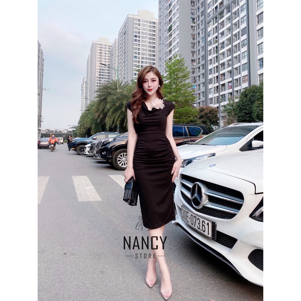 Đầm body cổ chéo,đính hoa dáng ôm tay ngắn, cao cấp sang chảnh dự tiệc công sở màu đỏ Nancy A45 | BigBuy360 - bigbuy360.vn