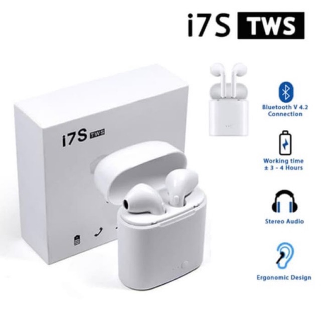 Tai nghe stereo/bass bluetooth i7s mini kiểu dáng thể thao kèm hộp sạc cho iPhone và Android