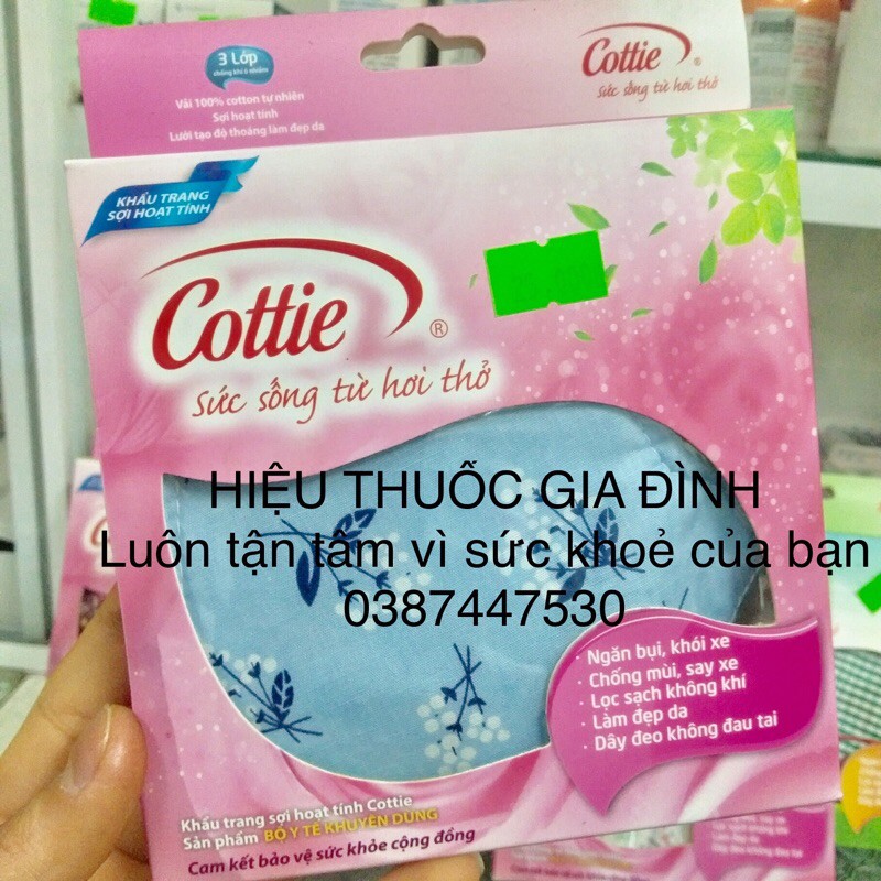 Khẩu trang SỢI HOẠT TÍNH Cottie người lớn 3 lớp được BỘ Y TẾ KHUYÊN DÙNG