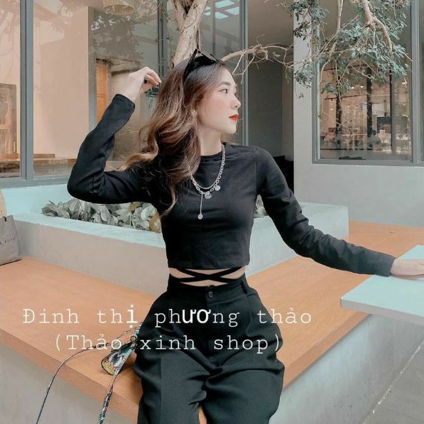 Áo croptop tay dài chéo bụng 💫