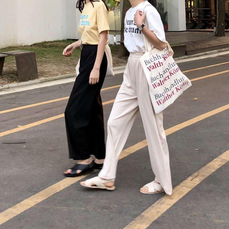 Quần dài lưng cao dáng rộng thiết kế đơn giản phong cách Hàn Quốc thời trang dành cho nữ