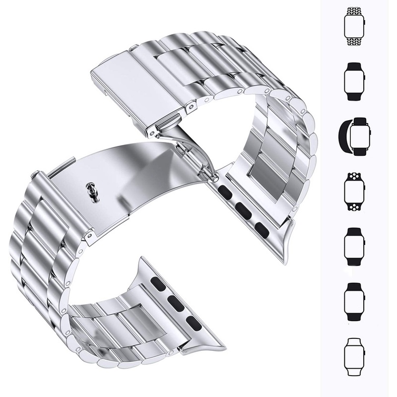 Dây Đeo Thay Thế Chất Liệu Thép Không Gỉ Màu Đen/Bạc Cho Apple Watch Wach 38-44mm 6 5 4 3 304