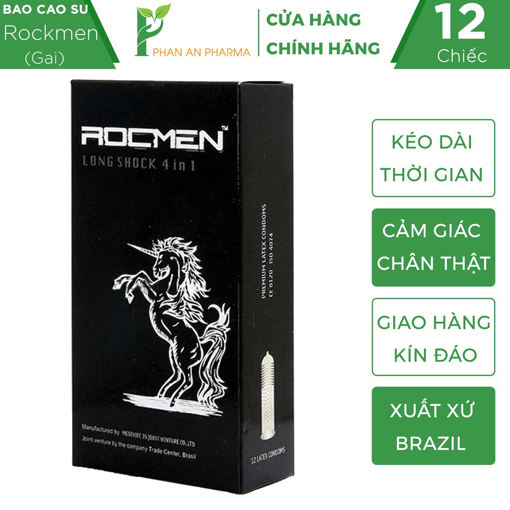 Bao cao su ROCMEN Long Shock 4 in 1 - Gai nổi, Gân xoắn cảm giác chân thực (hộp 12c) - Phan An CN365