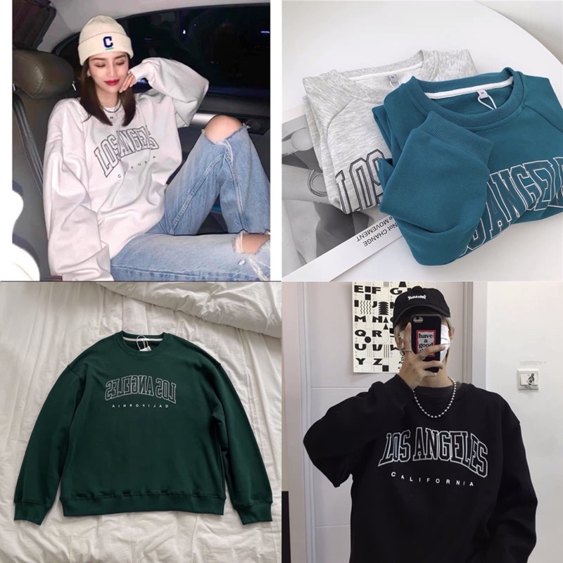 Áo Sweater chữ Los Angeles tay bồng đủ màu from thụng Unisex,Áo Sweater Nam/Nữ phong cách Ulzzang