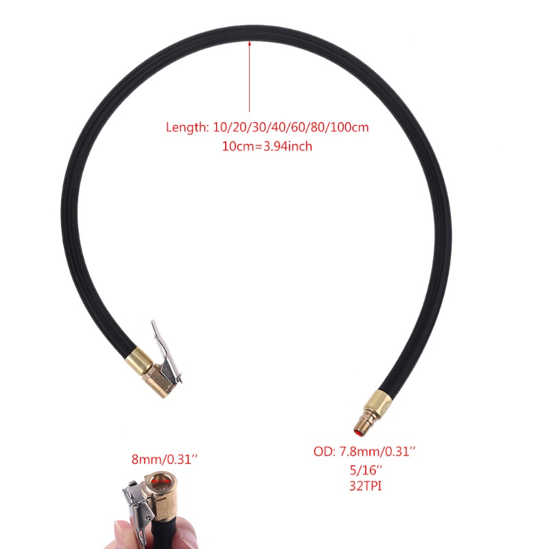 Ống Bơm Lốp Xe Hơi Tự Khóa 0.305 &quot;x32TPI 10 / 20 / 30 / 40 / 60 / 80cm