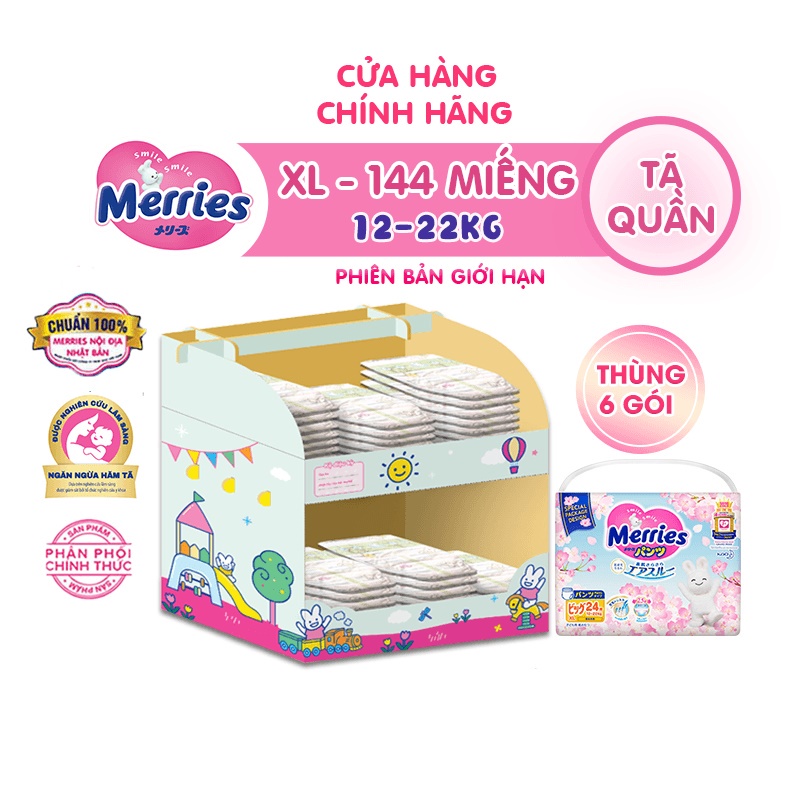 [GIẢM 50%] Hộp nụ cười thần kì Combo 6 Tã quần Merries Sakura đủ size M33/L27/XL24