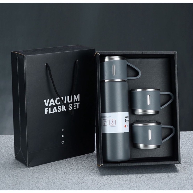 Set quà tặng bình giữ nhiệt Vacuum Flask 500ml kèm 2 ly cốc tiện lợi