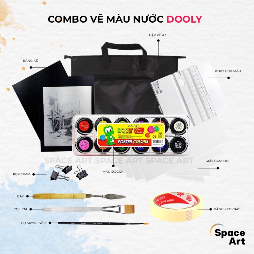Combo vẽ màu nước DOOLY Cơ Bản đầy đủ cho người mới bắt đầu( Combo 3)