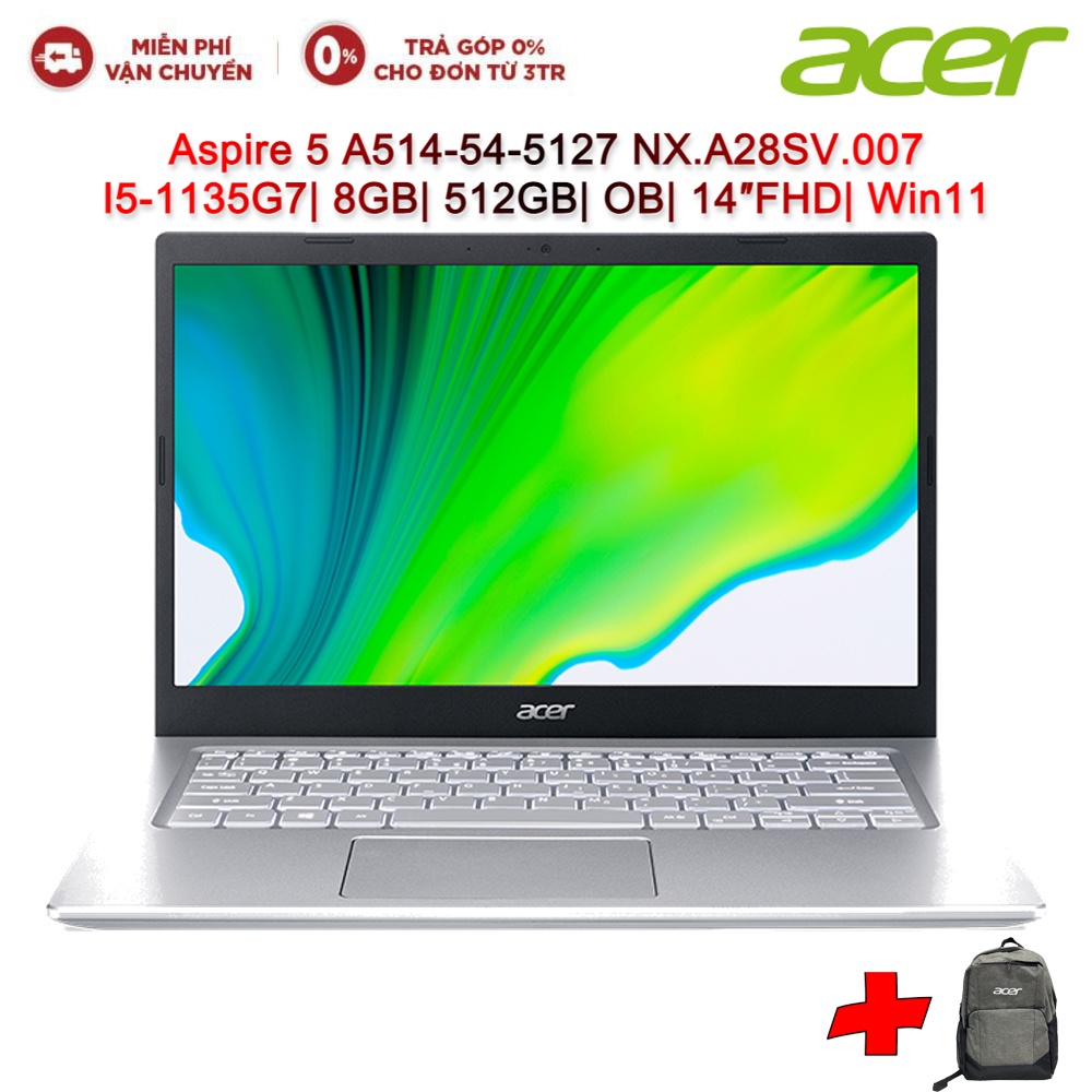 [ELGAME20 giảm 10% tối đa 2TR] Laptop ACER Aspire 5 A514-54-5127 NX.A28SV.007 I5-1135G7| 8GB| 512GB| OB| 14″FHD| Win11