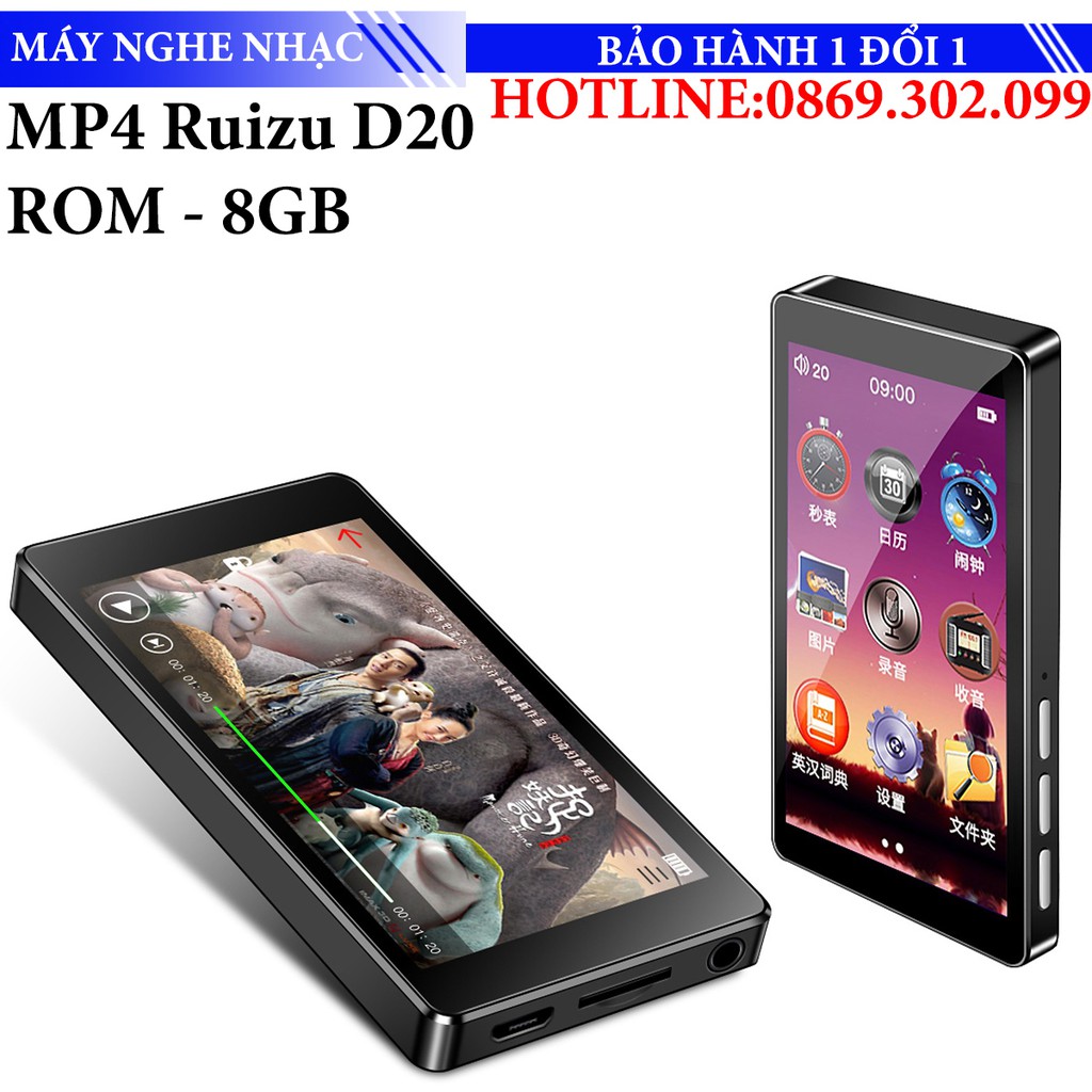 [Mã ELMS5 giảm 7% đơn 300K] Máy Nghe Nhạc Lossless MP3 MP4 Màn Hình Cảm Ứng 3 inch Ruizu D20 Bộ Nhớ Trong 8GB