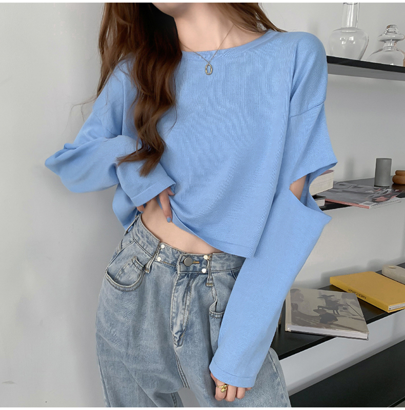 Áo Croptop Tay Dài Thiết Kế Rách Độc Đáo 050 # Có 5 Màu Lựa Chọn